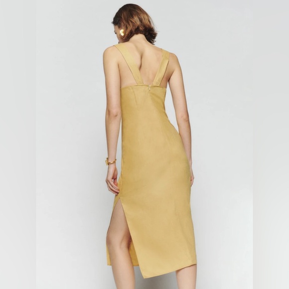 NWT Reformation Linen Alira Dress in Tuscan Sun Yellow Size 8 - Picture 2 of 10